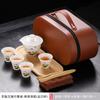 Traje de juego de té kung fu de viaje de jade de grasa de oveja, tetera portátil de una olla y cuatro tazas, tetera para coche y exteriores, traje de regalo hecho a mano