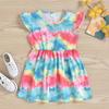 Vestido Casual de Verão Europeu e Americano Transfronteiriço com Mangas Curtas, Gola Redonda, Cintura Irregular e Estampa Tie-dye