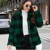 Casaco de Pelúcia Xadrez Estilo Europeu e Americano com Bolsos Canguru Versátil Manga Longa Moda Inverno Casual 2026