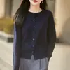 Cárdigan de Punto Imitación Lana con Cuello Redondo para Mujer, Delgado y de Corte Holgado, Adelgazante, Versátil, Abotonado, Suéter Abrigo de Color Caramelo para Principios de Otoño