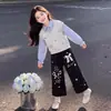 Pantalones casuales holgados de pierna ancha, modernos y elegantes, para niños mayores, conjunto de dos piezas para primavera/otoño 2026 con sudadera de manga larga