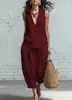 2026 Comercio Exterior Transfronterizo Primavera y Verano Nueva Ropa para Mujer Camisa Sencilla con Solapa y Pantalones de Pierna Ancha Conjunto de Dos Piezas de Lino