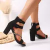 Sandalias de Tacón Grueso con Cremallera Trasera de Tela Francesa Estilo Nuevo Invierno 2025 Venta Directa de Fábrica Comercio Exterior Transfronterizo Calzado para Mujer