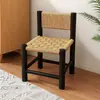 Cadeira Personalizada de Rattan e Madeira Maciça, Banco para Trocar Sapatos em Casa, Banco Tecido com Corda de Papel Estilo Antigo, Banco Baixo Prático e Resistente para Sala de Estar