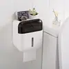 Caixa de lenços de papel para banheiro, caixa de armazenamento de lenços de papel de plástico à prova d'água, montada na parede da casa de banho, dispensador de lenços de papel multifuncional, sem furar