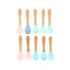 Mini cuchara de madera y silicona para bebé, niños, tenedor cuchara para sopa de arroz, cuchara de madera para suplementos alimenticios, cuchara suave, tenedor suave, se puede hacer logo