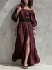 Vestido Longo Feminino Europeu e Americano Amazon 2026 de Um Ombro Barra Larga Cinto Fenda Outono Nova Chegada com Cinto