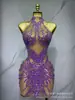Vestido Bodycon Sexy com Brilho Fino Estilo Europeu e Americano para Mulheres, com Gola Halter, Strass, Costas Abertas, Vestido de Gala para Cantora