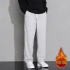 Calças de moletom forradas com fleece masculinas, outono e inverno, perna reta, caimento solto, versáteis, perna larga, calças esportivas forradas com fleece, calças compridas casuais para homens