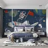 Papel de parede de astronauta de desenho animado para quarto infantil, quarto de menino, parede de fundo da cabeceira, mural para a casa toda