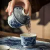 Juego de Té Xianglong Azul y Blanco Cerámica Retro China Juego de Burbuja Seca Tapa Flotante Taza de Té Bandeja de Té Souvenir de Negocios