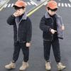 Nuevo Traje de Mezclilla Espesor con Forro Polar para Niños Otoño e Invierno 2021 Abrigo para Niño Grande Popular en Internet Moda Coreana