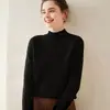 Suéter feminino de caxemira macia e cerosa, meia gola alta, grosso, cor sólida, solto, casual, ombro de sela, outono e inverno, nova camisa básica