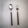 Vajilla de Color Nogal con Imitación de Madera Cuchara de Sopa de Acero Inoxidable Cuchara para Fondue Cuchara Servidora de Sopa Cuchara de Mesa para el Hogar Retro