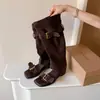 Sandalias de Velour de Caña Alta con Hebilla para Mujer, con Aumento Oculto de Altura y Suela Gruesa, Sandalias Casuales de Verano Cuadradas Abiertas, Disponibles en Tallas Grandes