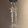 Pendientes de Aguja Plateada con Borlas de Estrella Incrustadas de Diamantes, Estilo Minimalista Único, Clavos Simples y de Moda, Lujo Ligero y Sensación de Alta Gama