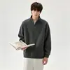 Camiseta de manga larga para hombre hecha de algodón y lana, polo de manga larga de cuello alto de alta gama, sudadera para hombre, camisa moderna para hombre con media cremallera
