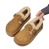 Zapatos Birkenstock de Cuero Genuino Suela Gruesa Completamente Cubiertos de Piel para Mujer Invierno Felpa Plus Calentitos Sin Cordones Zapatos de Algodón Botas de Nieve