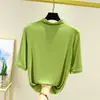 Camiseta de Modal con Cuello Medio y Media Manga para Mujer Verano Delgada Interior Manga Media Color Sólido Versátil Camiseta Base