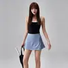 Vestido Deportivo Negro de una Pieza con Tirantes para Mujer, Falso Dos Piezas, Anti-Exposición, Secado Rápido, Falda de Tenis, Falda de Yoga Fitness