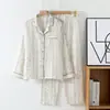 Pijama de Algodón Puro para Mujer Primavera Otoño Algodón Puro Hilo de Algodón Fresco Manga Larga Fresco y Sencillo Holgado Delgado Crepé Conjunto de Ropa para el Hogar