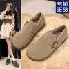 Botas de Nieve de Suela Gruesa de Hong Kong para Mujer 2025 Nuevo Otoño e Invierno Todo Incluido Retro Zapatos Birkenstock Zapatos Cálidos de Lana y Algodón con Forro de Felpa
