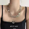 Colar de Contas Irregulares Retro Francês para Mulheres, Estilo de Nicho de Luxo, Corrente para Clavícula com Pingente de Coração Dupla Camada