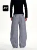 Con unos ricos pantalones casuales de pierna ancha a cuadros azul americano, diseño holgado unisex, simples personalizados, adelgazantes, pantalones largos holgados con curvas