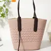 Bolso Tejido de Paja con Encaje, Bloques de Color, para Mujer, Bolso de Hombro, Bolso de Mano, Vintage, Sencillo, Elegante, Gran Capacidad, en Stock para Venta al por Mayor