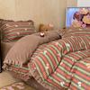 Urso de Natal Desenho Animado Algodão Algodão Cama Quatro Peças Inverno Veludo Leite Capa de Edredom Flange Veludo Coral Lençol de Cama Três