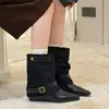 Botas de pierna de pantalón con hebilla de cuero retro estilo post-apocalíptico para mujer 2026 nuevas de otoño punta fina temperamento botas cortas botas de montar a media pantorrilla