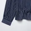 Fabricante de ropa para mujer transfronterizo al por mayor otoño 2026 nuevo estilo europeo y americano moda casual holgada camisa de rayas con cuello mao