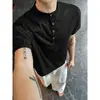 Camiseta Casual de Manga Corta para Hombre, Estilo Old Money Delgado de Verano, Tejido tipo Lino Transpirable, Cuello Henley, Corte Holgado Relajado