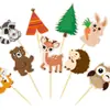 Decoración de escena de tarjeta de bandera para pastel de serie de animales del bosque