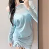 Nuevo conjunto de traje de baño de tres piezas con protección solar, mangas largas, color liso, dulce y adelgazante, adecuado para chicas calientes, venta al por mayor de trajes de baño estilo vacacional