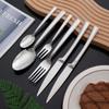 Cubiertos de Acero Inoxidable 430 Transfronterizos Elegante Patrón de Grietas Estrella Diamante Cuchillo para Bistec Estilo Occidental, Tenedor, Cuchara, Cuchara de Postre para Uso en Hotel