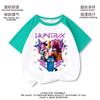 Kpop Hunter Grupo de Garotas Infantil Contraste de Cor Manga Raglan Camiseta Branca Estilo Menina Manga Curta Top Solto Roupas de Verão para Crianças Grandes