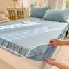 Conjunto de cama de quatro peças em algodão puro para maternidade e infantil Classe A, alta densidade, sarja 100% algodão, macio, cor sólida, fronha com renda e lençol de elástico, conjunto de quatro peças