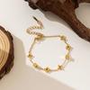 Tobillera de Acero de Titanio con Perlas Doradas Simple de Venta Caliente Transfronteriza Sin Decoloración para Mujer, Tobillera de Verano de Lujo Ligero con Sentido de Alta Gama, Sonrisa, Diamante Individual para Mujer