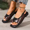 2025 Nuevas Sandalias de Verano para Playa para Mujer, Estilo Europeo y Americano, Tacón Grueso, Huecas, Talla Grande, Tacón Bajo, Pinza en el Dedo del Pie con Estampado de Leopardo, Punta Cuadrada