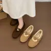 Zapatos Planos Cálidos Forrados de Terciopelo Francés Zapatos Peludos para Mujer 2026 Otoño/Invierno Nuevos Retro Punta Redonda Corte Bajo Zapatos Mary Jane
