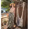 Pantalones de Pierna Ancha de Gasa con Estampado de Tinta para Mujer, Tirantes Estilo Bikini con Estilo Vacacional de Playa, Pantalones de Playa de Cintura Alta con Abertura para Verano