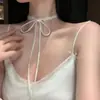 Gargantilha de Renda Francesa Pura Atmosfera de Luxo Sexy Pingente Gota com Franja Corrente para Clavícula Design de Nicho Colar Elegante