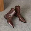 Moda Versátil Confortável Bico Fino Salto Grosso Botas de Tornozelo 2025 Outono e Inverno Novo Nicho Simples Zíper Traseiro Botas Martin