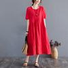 Foto real de Vestido de Verano Nuevo 2024 Holgado Sencillo Jacquard Irregular Talla Grande Algodón-Lino para Mujer