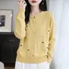 Cárdigan de Punto de Cuello Redondo para Mujer, Nuevo Estilo Otoño 2026, Suéter Versátil Casual de Corte Ajustado para el Trabajo, Top Amarillo