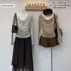 Ruoxin 26 Nueva Colección de Principios de Otoño: Blusa de Manga Larga con Cuello en Forma de Corazón, Falso Dos Piezas