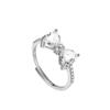 Anillo Abierto de Plata Esterlina S925 con Circonita Rosa y Lazo para Mujer, Estética de Corazón de Chica Dulce, Amor, Anillo con Sentido Avanzado