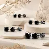 Pendientes Redondos Negros de Circonita de Doble Cabeza con Cuatro Garras Estilo Europeo y Americano, Tornillos para Oreja Cilíndricos de Acero Inoxidable 316, Accesorios para Oreja Antideslizantes en Relieve