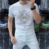 Camiseta de manga corta con perforación en caliente para hombre, cuello redondo, media manga, top de tigre, ropa de verano transpirable, novedad de 2023